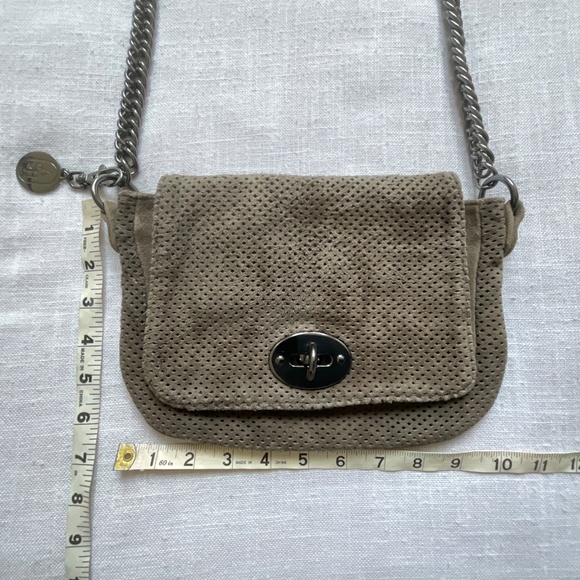 ASH Dark Taupe Leather Suede Boho Crossbody Chunky Metal Strap Bag - Picture 4 of 16